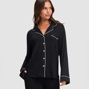 Cozy Earth Women's Small Bamboo Stretch-Knit Long Sleeve Pajama Top Black White